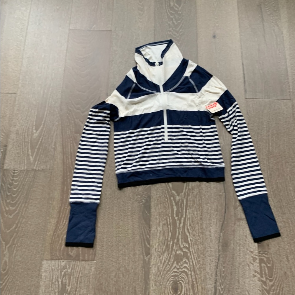 Free People Movement top Notch striped half-zip crop top